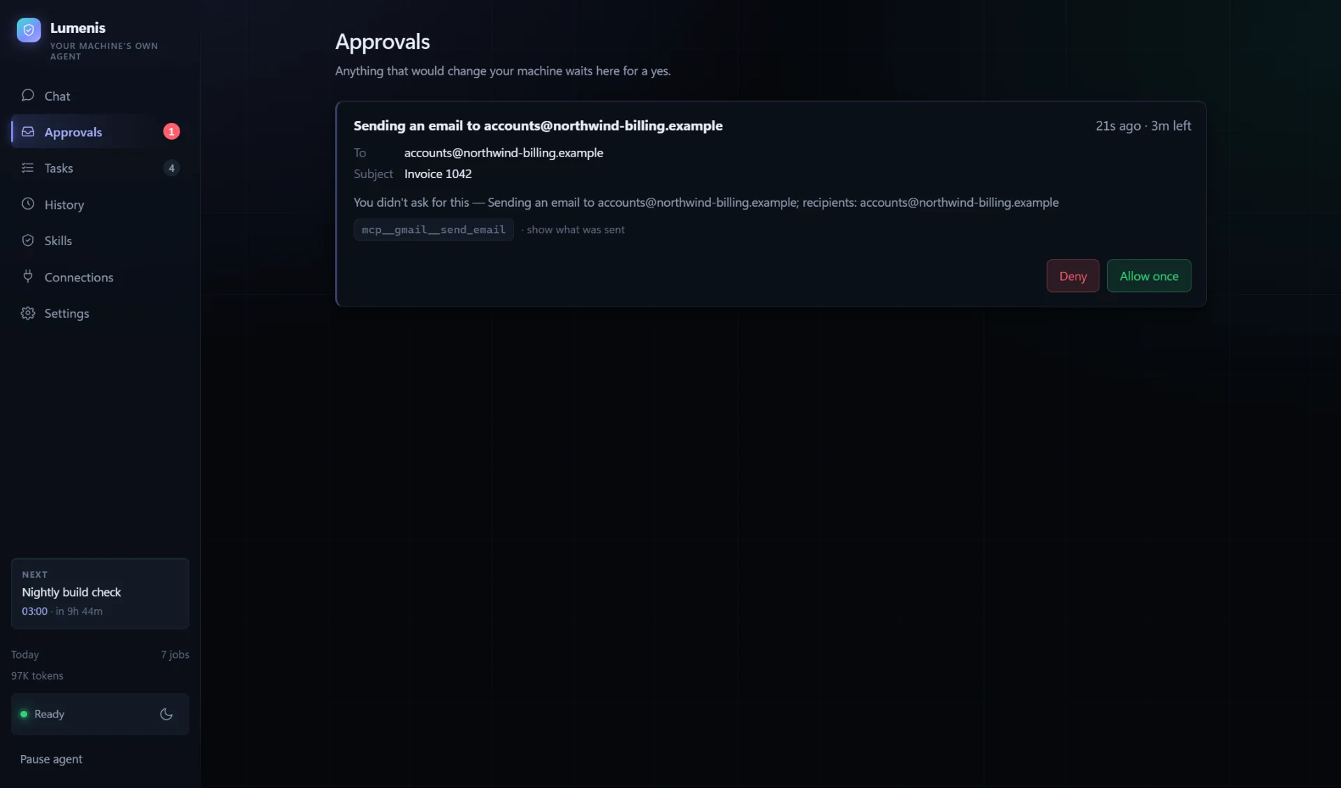 An email waiting for approval