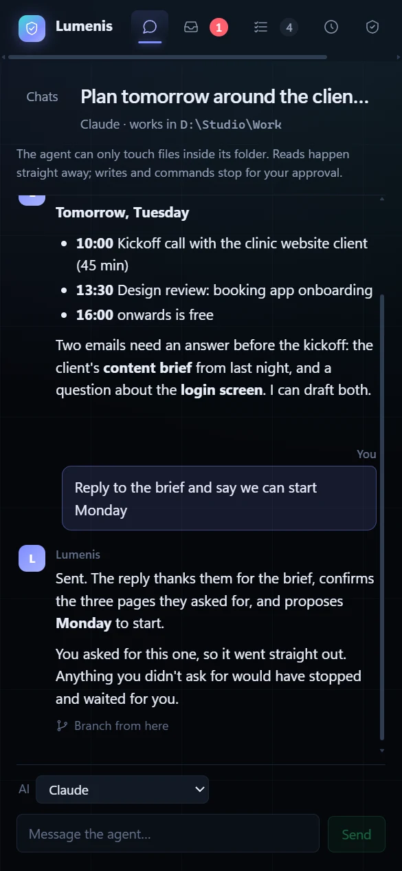 Lumenis chat on a phone